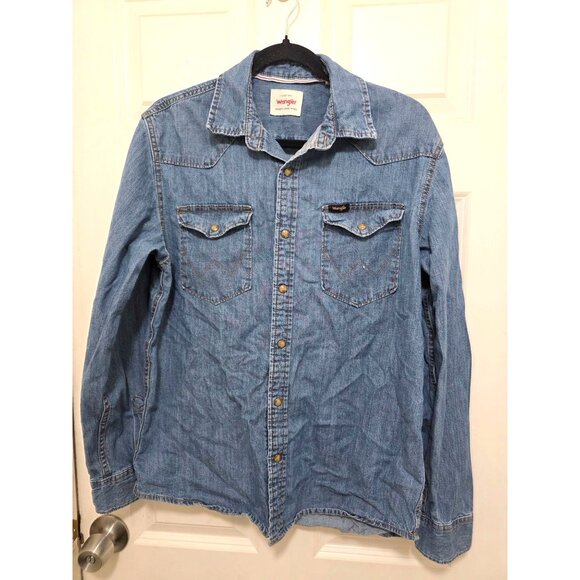 Wrangler Men's Long Sleeve Denim Shirt Snap Buttons Size M - Picture 2 of 8